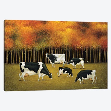 Cows In Autumn Canvas Print #LWE27} by Lowell Herrero Canvas Artwork