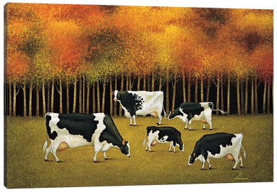 Cows In Autumn Canvas Art Print - Lowell Herrero