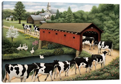 Cows In West Arlington Canvas Art Print - Goose Art