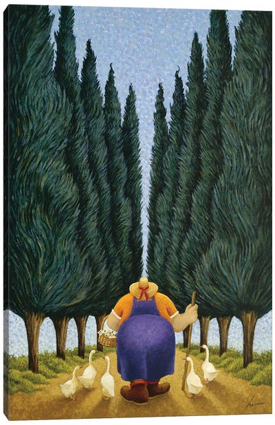 Cypress And Geese Canvas Art Print - Fine Art Meets Folk