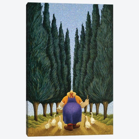 Cypress And Geese Canvas Print #LWE32} by Lowell Herrero Canvas Art