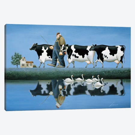 Delta Cows Canvas Print #LWE33} by Lowell Herrero Canvas Art