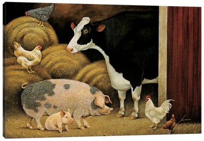 Family Farm Canvas Art Print - Pig Art