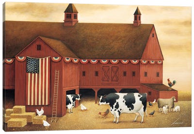 Fourth Of July Barn Canvas Art Print - Chicken & Rooster Art