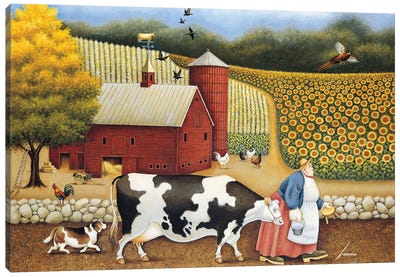 Aunt Sadie's Farm Canvas Art Print - Cow Art