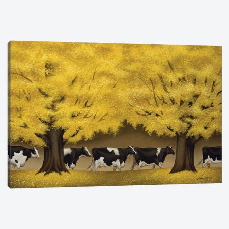 Autumn Cows Canvas Print #LWE6} by Lowell Herrero Canvas Art