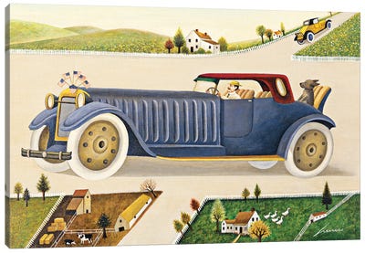 Man Driving Car Canvas Art Print - Antique & Collectible Art