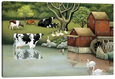 Mill Stream Pond Canvas Art Print - Watermills & Windmills