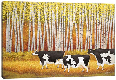 Autumn Cows Birch Trees Canvas Art Print - Birch Tree Art