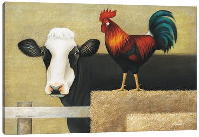 Barnyard Cow Canvas Art Print - Chicken & Rooster Art