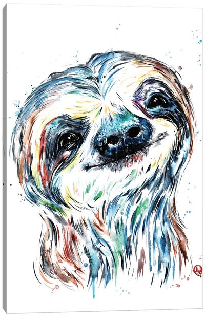 Smiley Sloth Canvas Art Print - Sloth Art