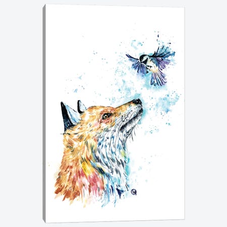 Fox and Chickadee Canvas Print #LWH124} by Lisa Whitehouse Canvas Art Print