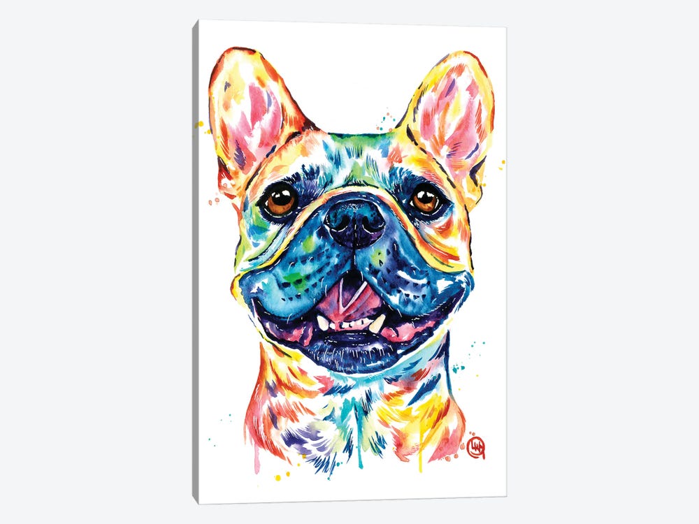 French Bulldog Flower Print CANVAS WALL ART Square Picture Black 