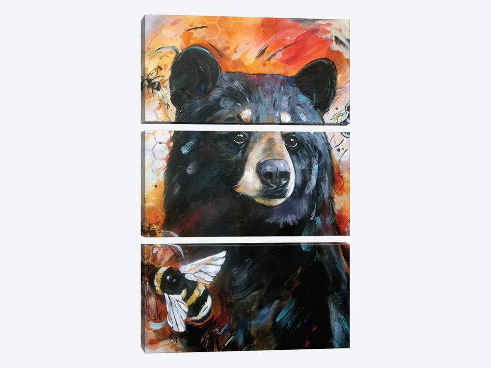 The Bear And The Bees by Lisa Whitehouse 3-piece Canvas Print
