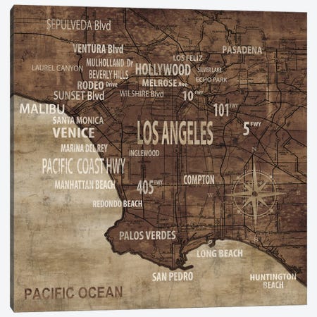 Map Of Los Angeles Canvas Print #LWI19} by Luke Wilson Canvas Artwork