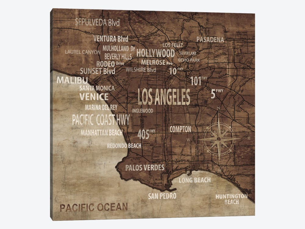 Map Of Los Angeles by Luke Wilson 1-piece Canvas Art