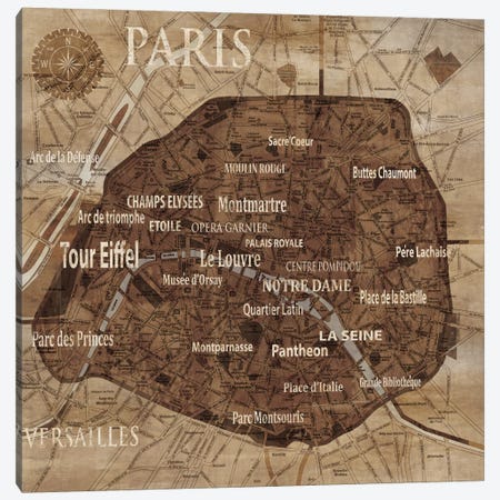 Map Of Paris Canvas Print #LWI20} by Luke Wilson Canvas Print