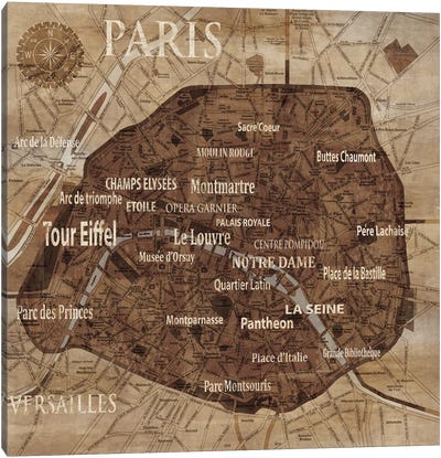 Map Of Paris Canvas Art Print