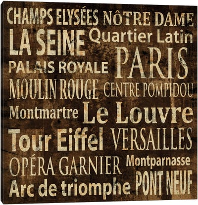 Paris In Words Canvas Art Print - French Country Décor