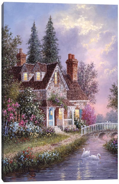 Stonebridge Cottage Canvas Art Print - Village & Town Art