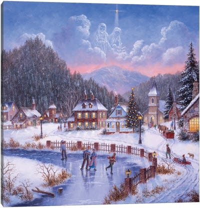 The Gift of Christmas Canvas Art Print - Purple Art