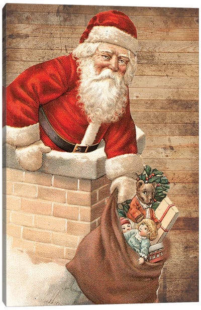 Hurry Down The Chimney Canvas Art Print - Vintage Christmas Décor