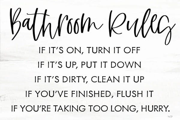 Bathroom Humor: Bathroom Rules by Lux + Me Designs