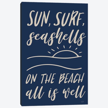 Sun, Surf, Seashells Canvas Print #LXM147} by Lux + Me Designs Canvas Artwork