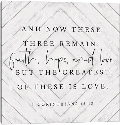Faith, Hope And Love Canvas Art Print - Love Typography