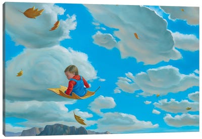 Floating Boy Canvas Art Print - Turquoise Art
