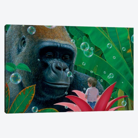Gorilla And Boy Canvas Print #LYB13} by Charles Lynn Bragg Canvas Wall Art