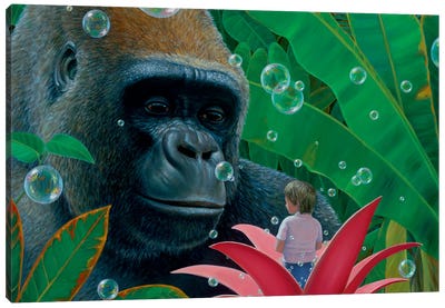 Gorilla And Boy Canvas Art Print - Charles Lynn Bragg