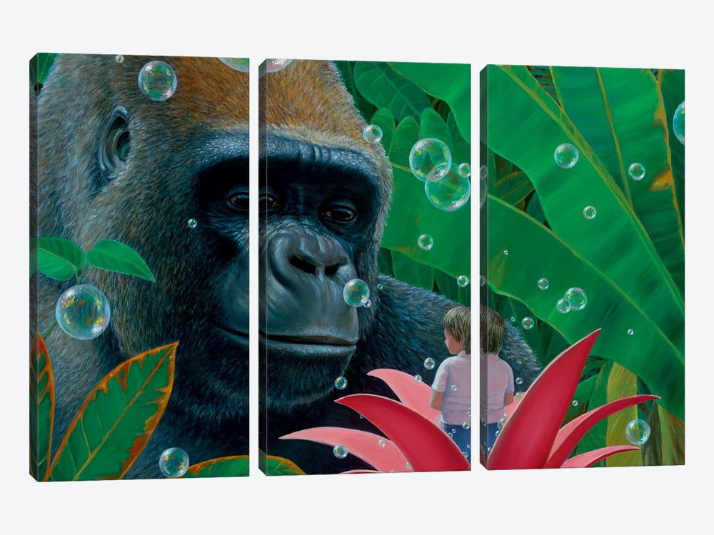 Gorilla And Boy by Charles Lynn Bragg 3-piece Canvas Wall Art