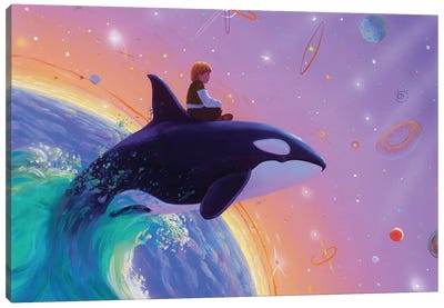 Space Jump Canvas Art Print - Orca Whale Art