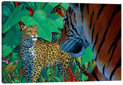 Big Cats Encounter Canvas Art Print - Leopard Art