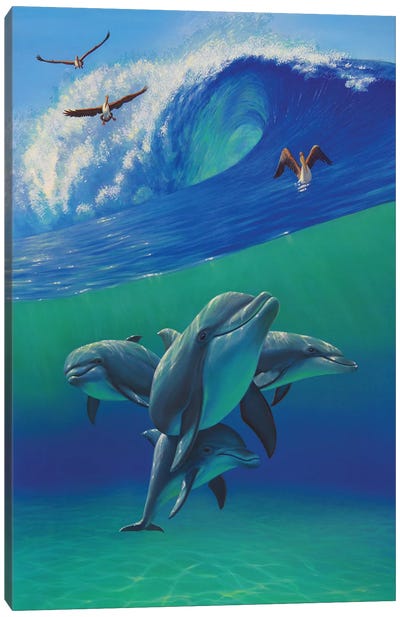 Under The Waves Canvas Art Print - Dolphin Art