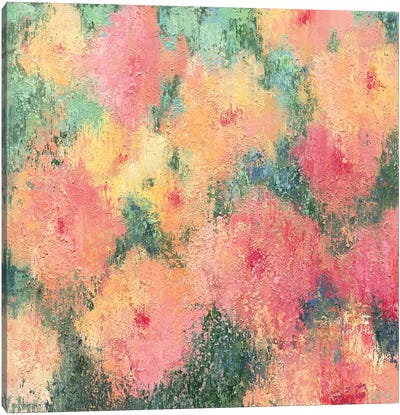 Pink Flowers In The Rain. Softness Canvas Art Print - Lelya Chara
