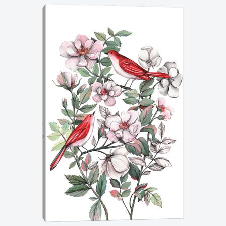 Birdsong In The Rose Bush Canvas Print #LYC49} by Lelya Chara Canvas Artwork
