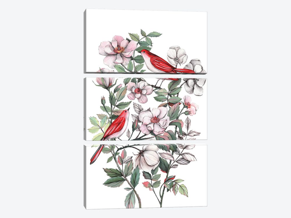 Birdsong In The Rose Bush by Lelya Chara 3-piece Canvas Artwork