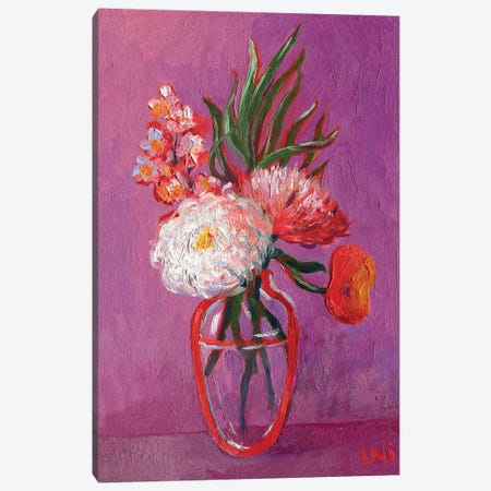 Purple Still Life With Chrysanthemum Canvas Print #LYC54} by Lelya Chara Canvas Artwork