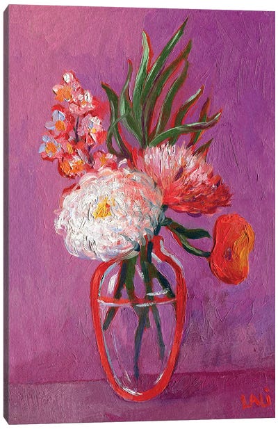 Purple Still Life With Chrysanthemum Canvas Art Print - Lelya Chara