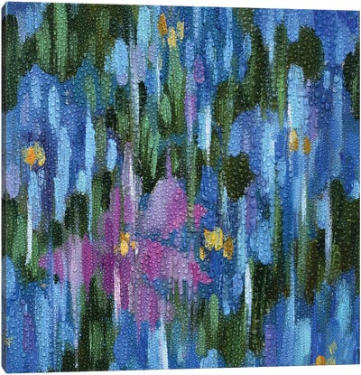 Blue Flowers In The Rain. Mystery Canvas Art Print - Lelya Chara