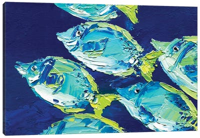 Underwater World. A Flock Of Fish Canvas Art Print - Lelya Chara