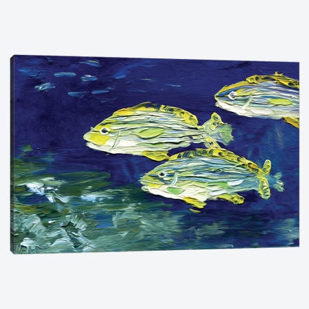Underwater World II. A Flock Of Fish Canvas Print #LYC82} by Lelya Chara Canvas Artwork