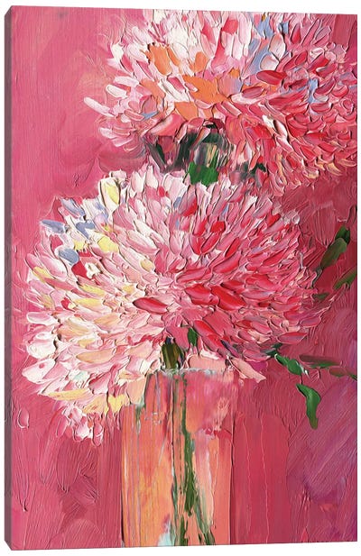 White Chrysanthemums II Canvas Art Print - Pantone 2023 Viva Magenta