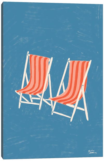 Deck Chairs Canvas Art Print - Jordy Blue
