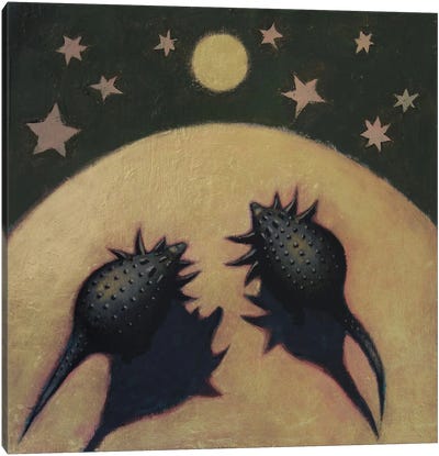 Dinosaurs On The Moon Canvas Art Print - Natasha Lyapkina