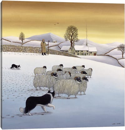 The Fells In Winter, 1984 Canvas Art Print - Sheep Art