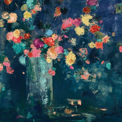 Lorenzo Collective - Canvas Prints: Vintage Floral On Dark Blue by Lorenzo Collective