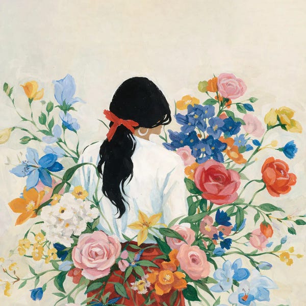 Woman Swimming  In Flowers